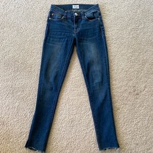 Hudson size 24 skinny dark wash blue jeans cropped petite frayed split ankle